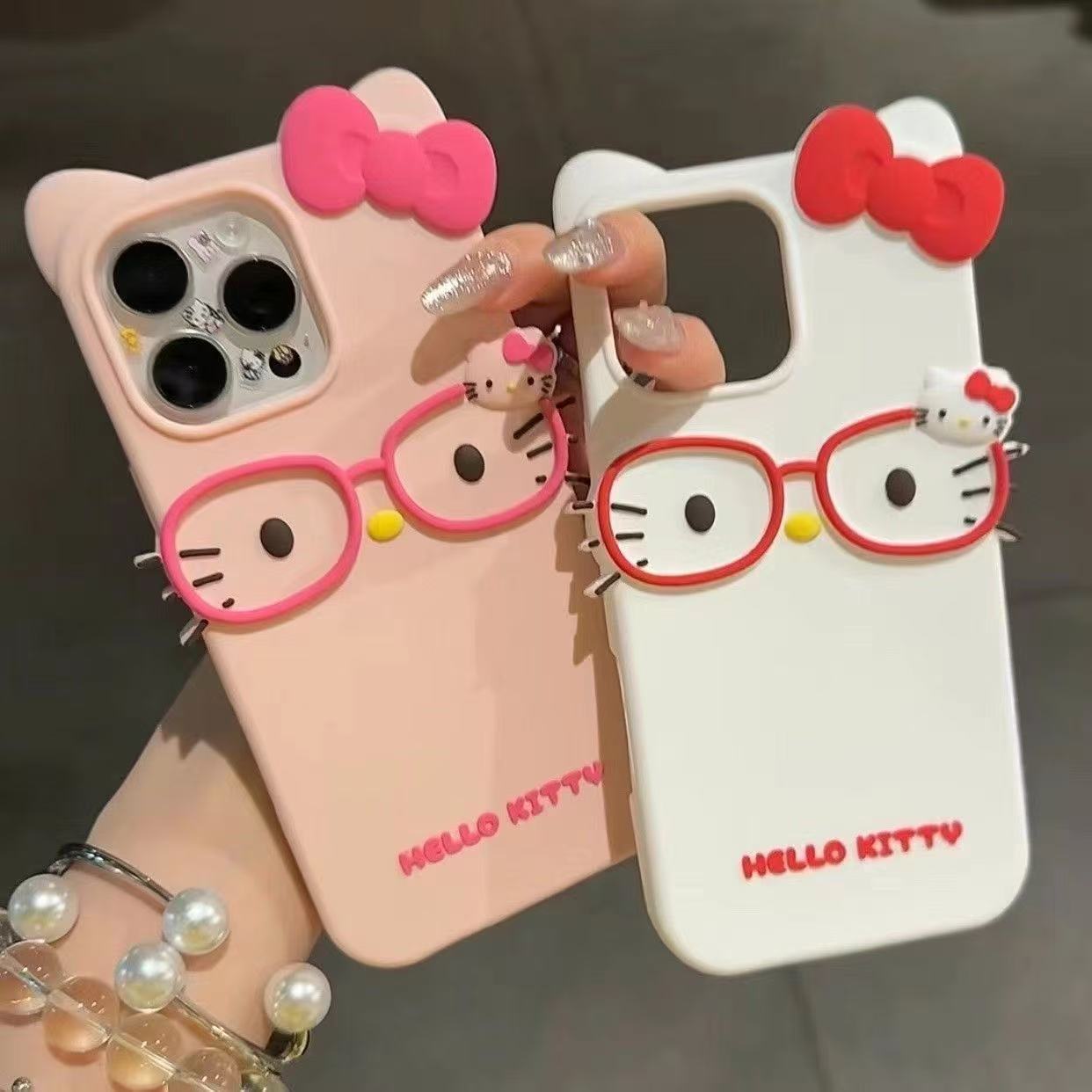 Cross-Border Popular Cartoon Stereo 11 Cute Glasses Kt Cat Suitable for Mobile Phone Case 13 Apple 12 Silicone 16 Cute