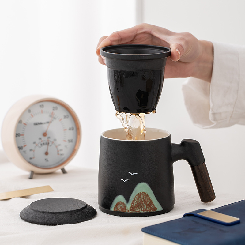 Teacup Ceramic Personalized with Lid Tea Water Separation Engraved Men's Master Cup Office Cup Tea Cup Gift Box 