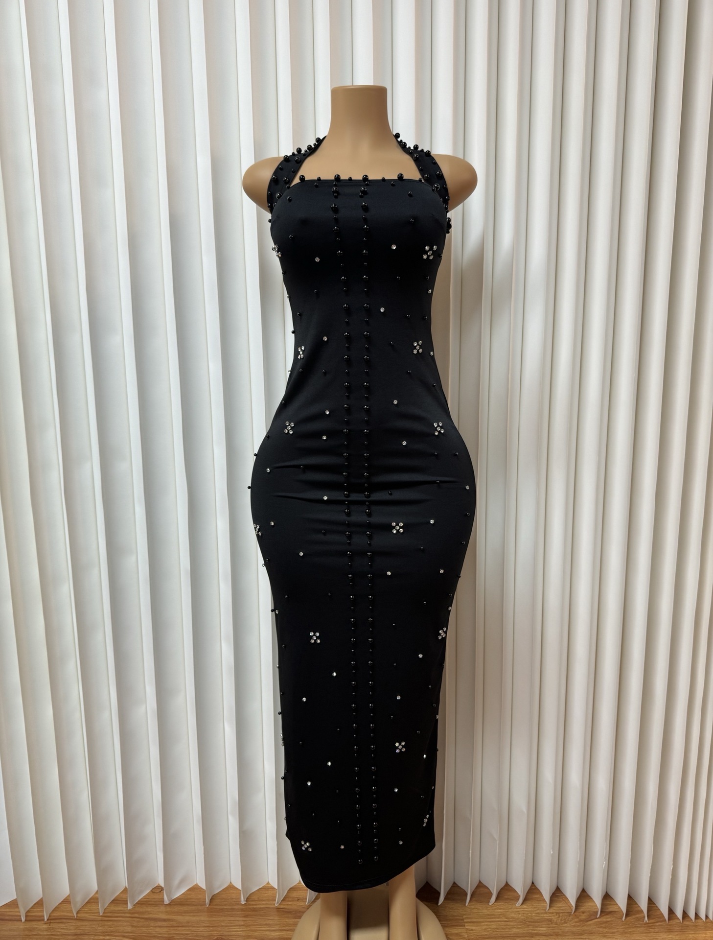 Women's Clothing Women's Halter Neck Bodycon Dress Rhinestone Bubble Bead Slim Fit Fashion For Formal & Casual For Women_ecoleips.com