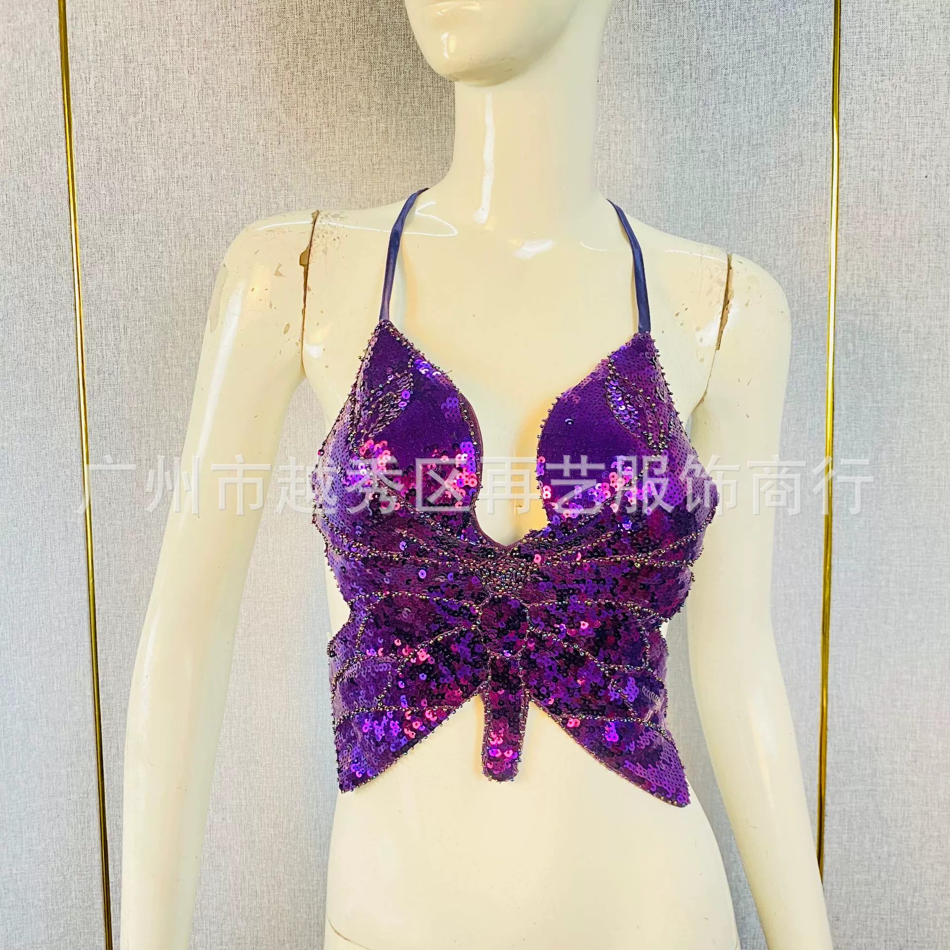 Сексуальный европейский и американский сценический бюстгальтер с пайетками и бабочкой для ночного клуба, танцовщица живота, женская одежда для выступлений, подкладка на бретелях, Горячая