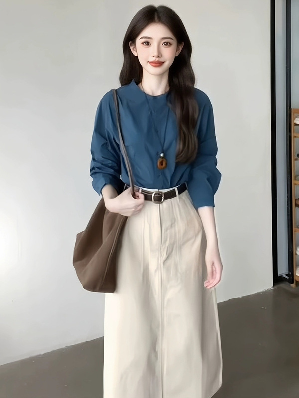 秋装多巴胺穿搭一整套微胖小个子过膝连衣裙子套装女款2025两件套|undefined