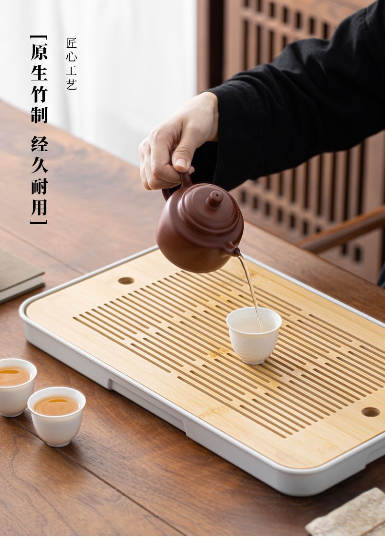 Bamboo Tea Tray with Water Storage Compact Gongfu Tea Serving Tray for Home Tea Ceremony specifications