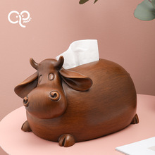 可爱牛纸巾盒客厅创意摆件家用抽纸盒卧室餐厅木质纸抽盒收纳盒