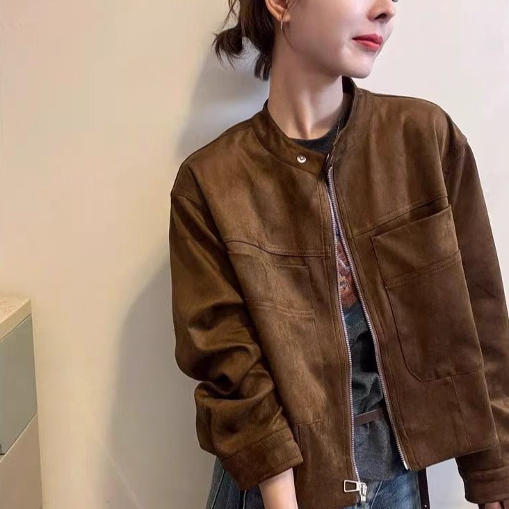 复古麂皮绒工装外套女欧洲站2025秋装新款欧货女装时尚短款上衣潮|undefined