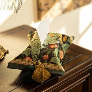 New Chinese-Style Tissue Box Fabric Home Desktop Storage Dining Room Tissue Box Living Room Floral Tissue Bag C^
