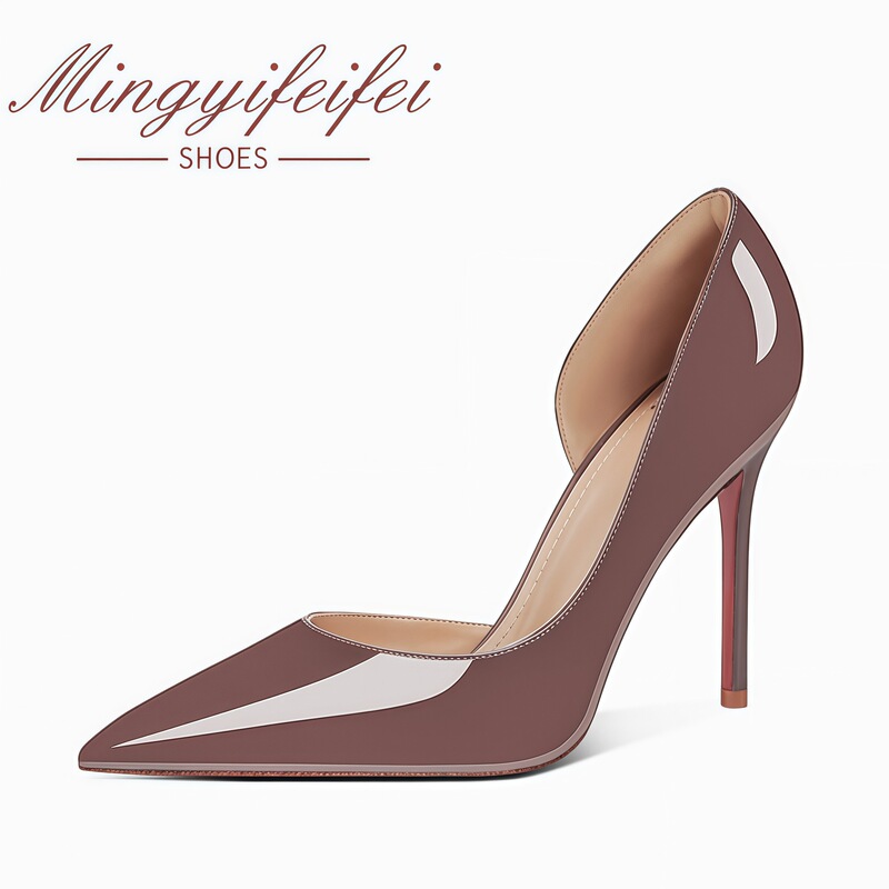 Sheepskin Version in Stock, Nude Color Side-Cut Stiletto Heels with Red Sole, Pointed Toe, Shallow Mouth, Patent Leather, Sexy and Elegant Women's Shoes
