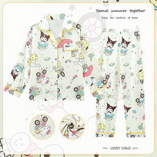Southeast Asia Spring and Autumn Children's Pajamas Boys and Girls Cardigan Cartoon Japanese Style Kuromi Long Sleeve Home Clothes Wholesale
