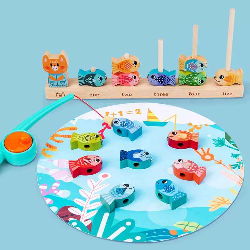 儿童钓鱼玩具3-6岁男女孩宝宝益智木质彩盒装磁性钓鱼类玩具套装