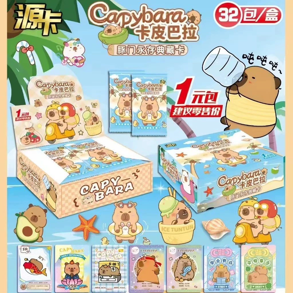 Коллекционные карты, карты с персонажами мультфильмов Капибара, открытие карт в реальном времени, специально разработанные для анимационных периферийных слепых коробок, вся коробка оптом