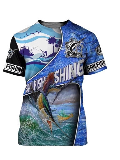New Shark Print T-Shirt for Cross-Border Independent Stores, Casual Short-Sleeve Round-Neck Men's Outdoor Sports Top Wholesale