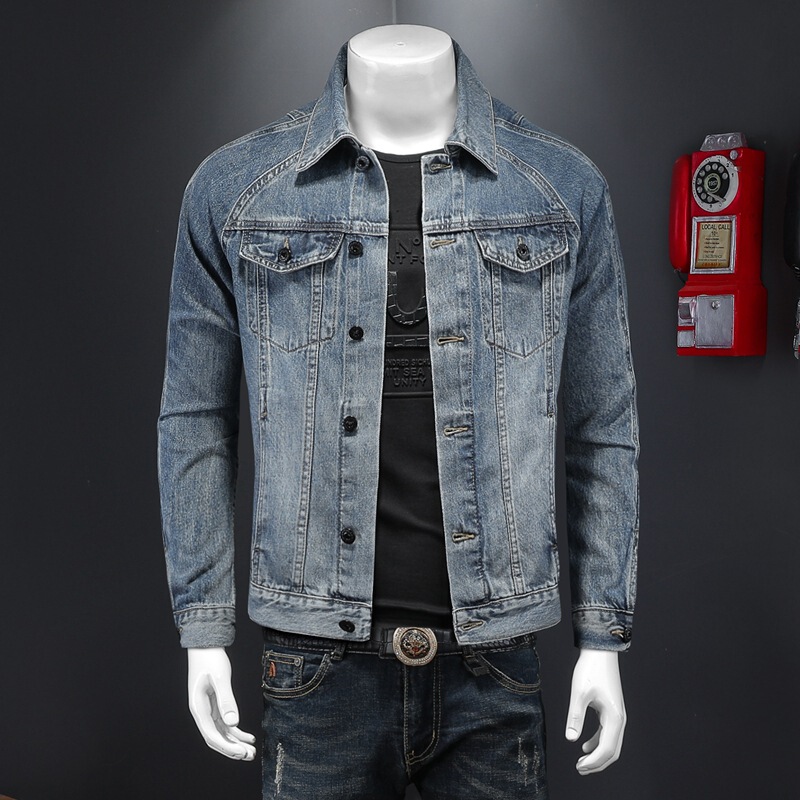 Autumn new cross-border foreign trade denim blue men's slim-fit trendy jacket jacket jacket size D6603 Autumn new cross-border foreign trade denim blue men's slim-fit trendy jacket jacket jacket size D6603