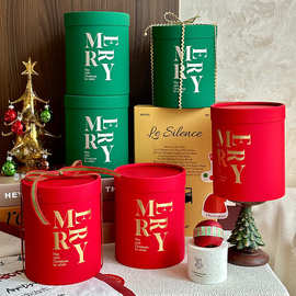 圣诞烫金红绿字母抱抱桶平安夜礼物礼品装饰桶花束花艺插花桶批发