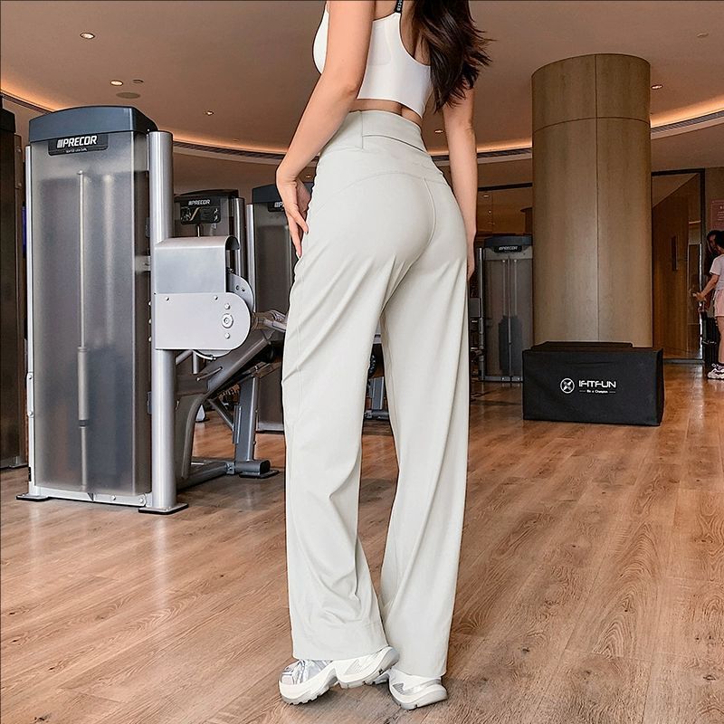 Loose-Fitting, Drapey Long Pants with a Drawstring, Straight High-Waisted Slimming Fitness Pants for Women, Breathable Quick-Dry Running Training Pants Loose-Fitting, Drapey Long Pants with a Drawstring, Straight High-Waisted Slimming Fitness Pants for Women, Breathable Quick-Dry Running Training Pants