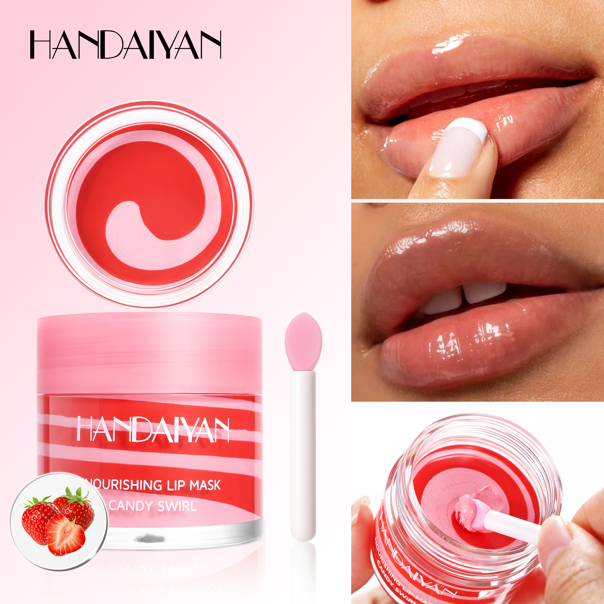 HANDAIYAN Mascarilla labial coreana de doble color con patrón en espiral, brillo labial hidratante, color labial hidratante