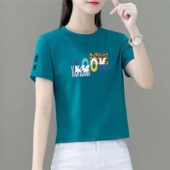 100% 純綿の短い半袖tシャツの女性の小さい上着の新型の韓国版のゆったりしている高腰の百合の洋気のtシャツ