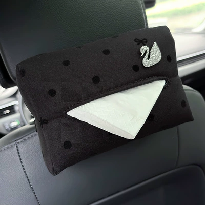 Back Tissue Box, Car Armrest | Car tissue box/set - swan-black-polka-dot-tissue-draw