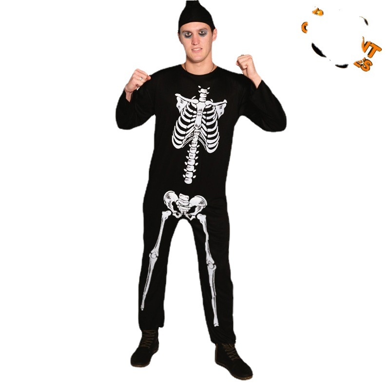 Traje de cráneo de los hombres adultos traje de hueso fantasma ropa de fiesta de Halloween image 4