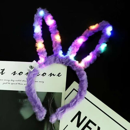 New Glowing 14-Light Plush Rabbit Ear Headband for Kids, Performance Accessory, Concert Flash Headband, Street-Vendor Style