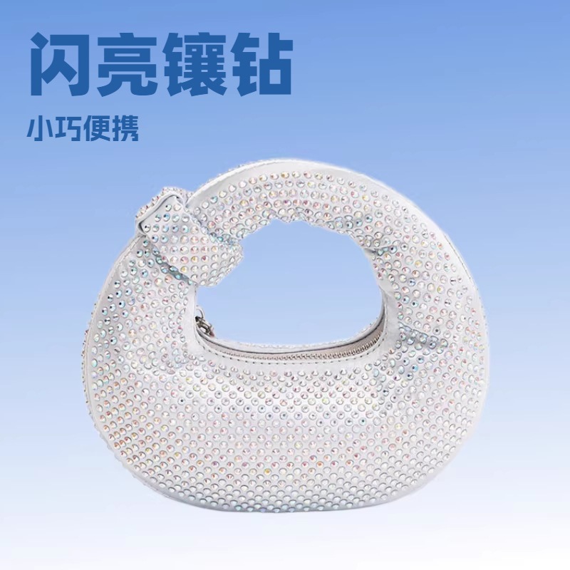 Cross-Border Diamond-Encrusted Mini Donut Bag, Sparkling Rhinestone Crossbody Bag, Versatile Shoulder Bag, Clutch, Evening Bag - Thumbnail 3