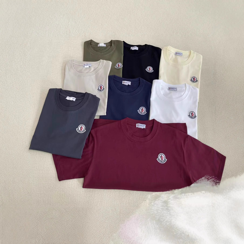 Cross-Border High Version Monc Embroidered Logo Pure Cotton Large Size Loose Versatile T-Shirt for Men and Women Same Style Couple Short Sleeves