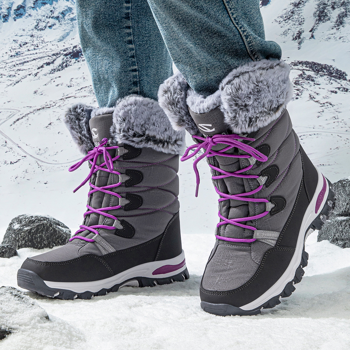 HOBIBEAR invierno botas de nieve para adultos botas de algodón de felpa para hombres y mujeres botas de esquí con cordones de moda entrega de una pieza