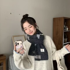 美拉德复古撞色条纹围巾女冬季2025新款韩系百搭加厚保暖针织围脖