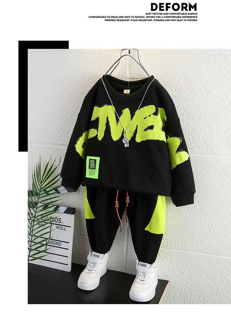 Boys' Lightning 2024 Spring and Autumn New Style Handsome Casual Hoodie Sports Set Children's Clothing_voghion.com