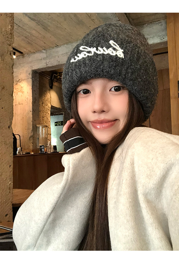 Herbst Winter Für Frauen Amerikanischen Stil Vielseitig Brief Slouchy Beanie Großer Umfang Warme Kopf Wrap Outdoor Casual_voghion.com