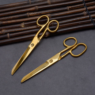 Yangjiang manufacturers Golden office scissors wedding scissors opening ribbon cutting festive scissors stainless steel household scissors titanium plated scissors
