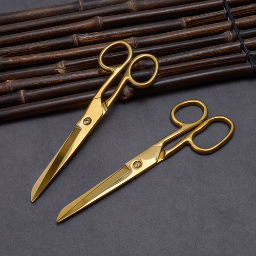 Yangjiang manufacturer golden office scissors, wedding scissors, opening ribbon cutting festive scissors, stainless steel household scissors, titanium-plated scissors
