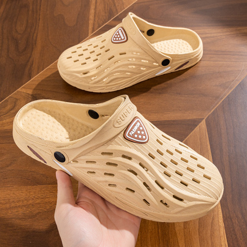 Men's Beach Sandals, Dual-Purpose Driving Slides, Soft Sole Men's Sandals with Head Cover, Summer Hole Shoes, Street Vendor Shoes, Dropshipping One Piece