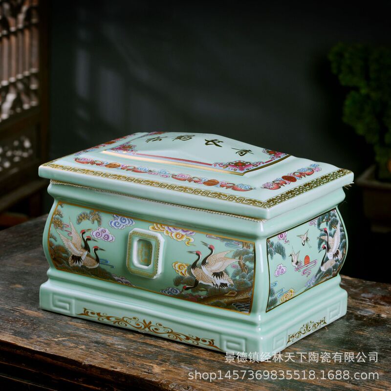 Jingdezhen high-grade ceramic urn urn manufacturers wholesale coffin bone picking altar Gold Cup funeral supplies grave relocation Jingdezhen high-grade ceramic urn urn manufacturers wholesale coffin bone picking altar Gold Cup funeral supplies grave relocation