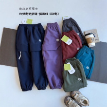 小本士童装新品运动裤中大儿童秋款户外运动挡风耐磨一体绒彩壳裤