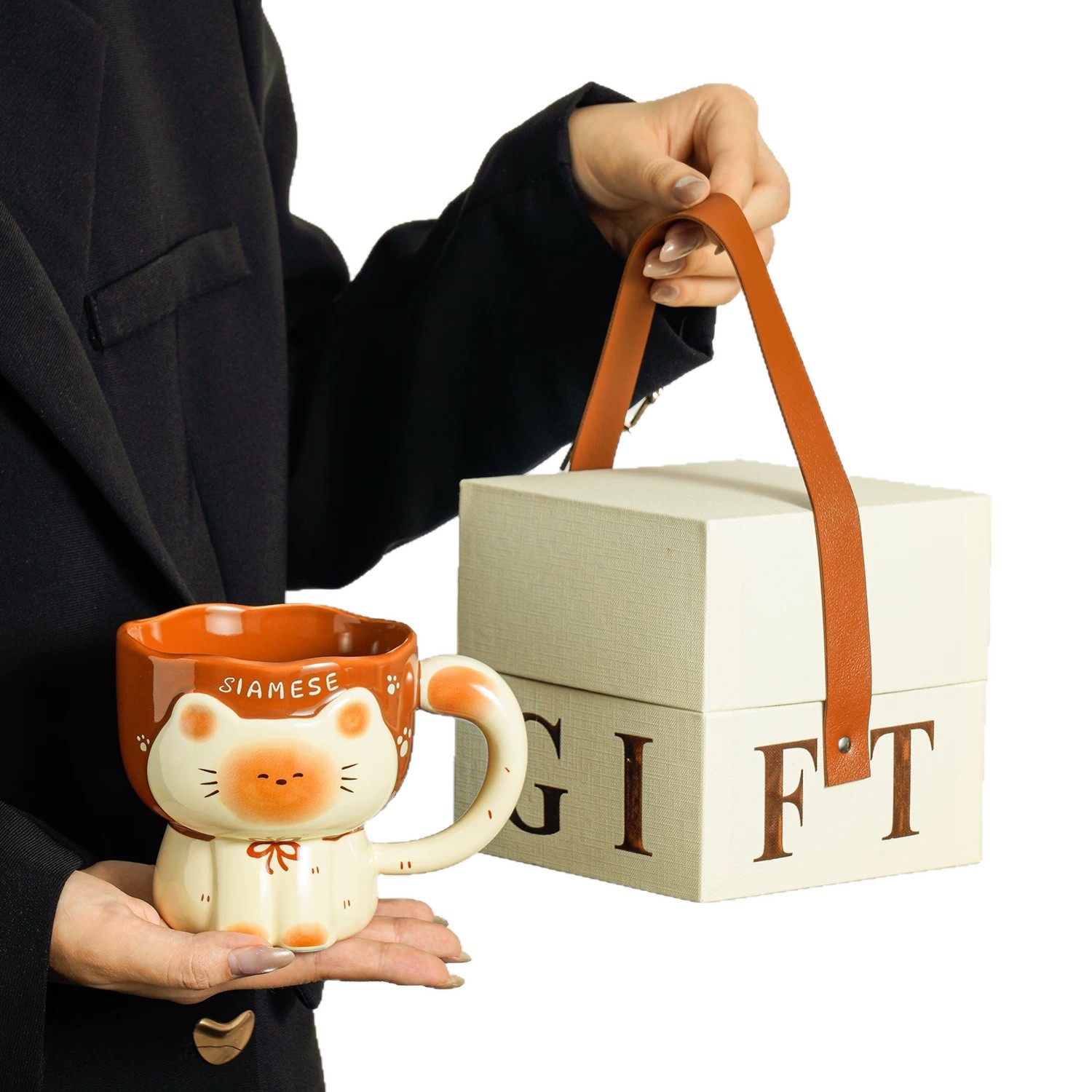 Taza de gato Siamese, taza de marca de nicho, taza de agua, taza de desayuno de café doméstico de alto valor para mujeres