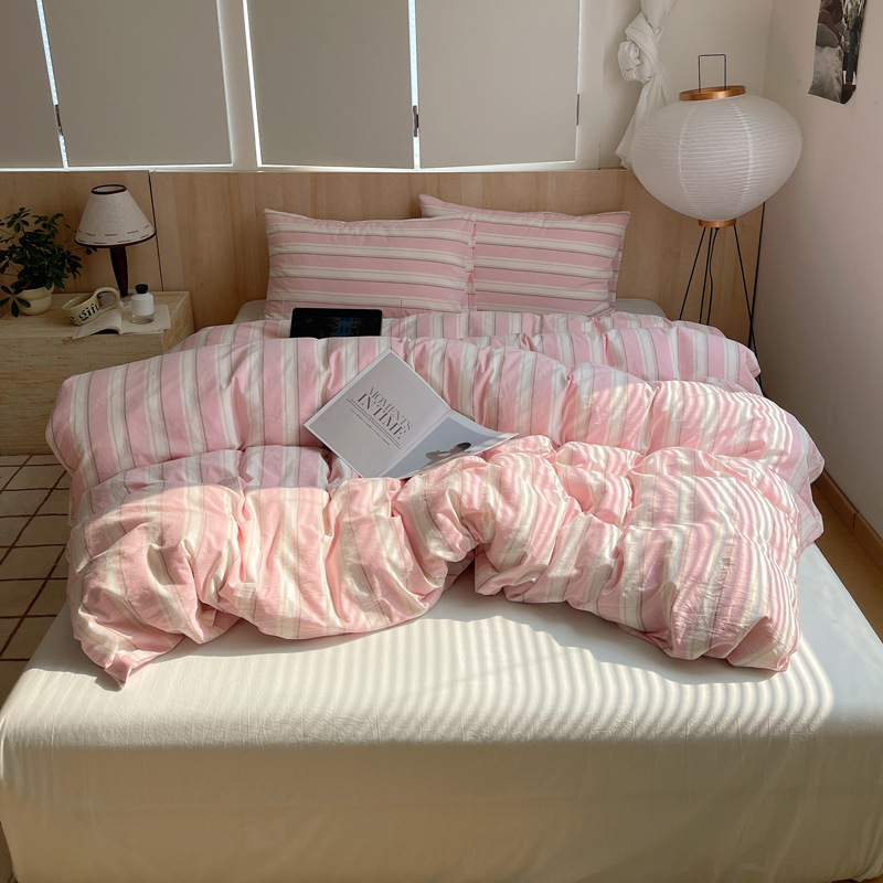 2026 New Model Pure Cotton Yarn-Dyed Washed Cotton Four-Piece Set Direct Sale Pure Cotton Duvet Cover, Bed Sheet, Pillowcase Bedding Wholesale