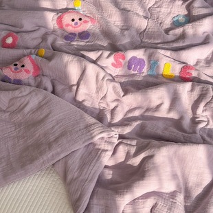 Ins Small Fresh Towel Embroidered Soft Waxy Cotton Class A Wrinkle Yarn Summer Quilt Skin-Friendly Baby Grade