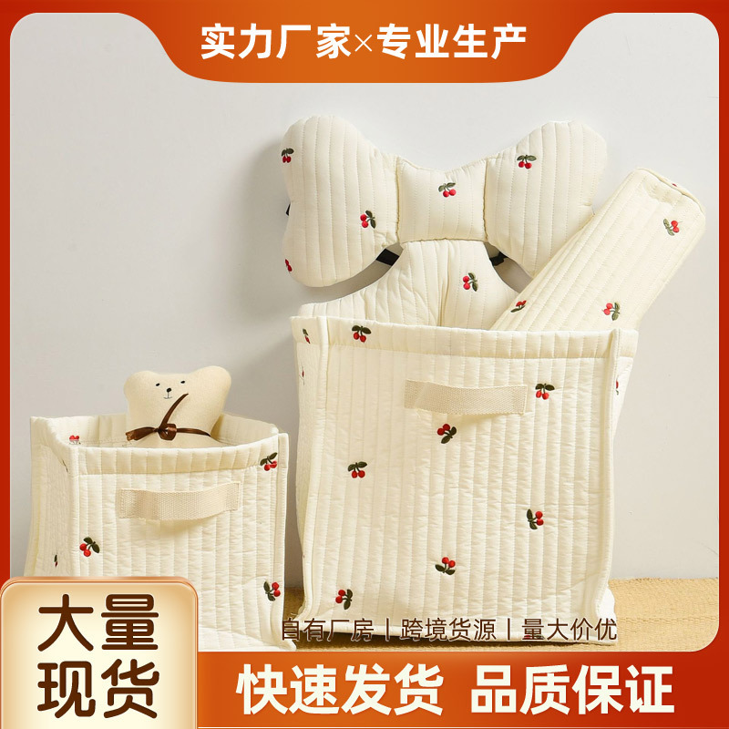 Ins Korean Style Lovable Bear Olive Embroidered Finishing Basket Baby Bottle Diaper Doll Storage Basket in stock