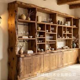 老榆木博古架民宿书柜多格展示架实木多宝阁茶具架酒吧多层展示柜