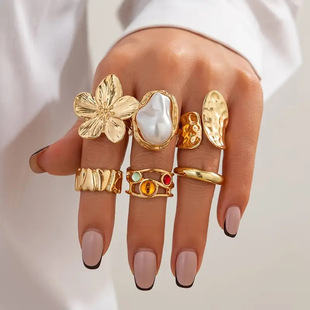 Cross-Border Ins Geometric Asymmetrical Open Ring Niche Design Versatile Ring Lava Flower Ring Ring