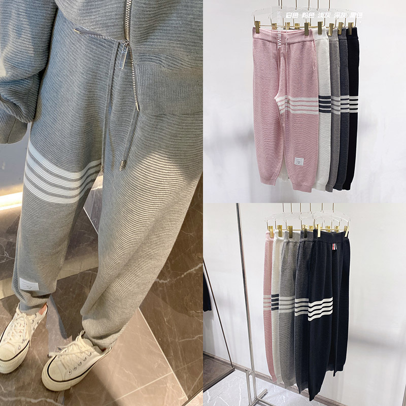 Cos-Style Tb Sweatpants with Four Stripes, New Spring and Autumn Gray-White Unisex Loose Jogger Sports Pants Cos-Style Tb Sweatpants with Four Stripes, New Spring and Autumn Gray-White Unisex Loose Jogger Sports Pants