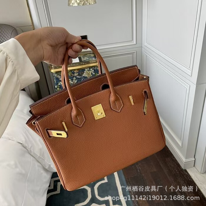Real Leather First Layer Cowhide with Logo, Pebbled Texture Birkin Bag, Genuine Leather Women's Bag, Single Shoulder Crossbody Handbag Large Bag Real Leather First Layer Cowhide with Logo, Pebbled Texture Birkin Bag, Genuine Leather Women's Bag, Single Shoulder Crossbody Handbag Large Bag