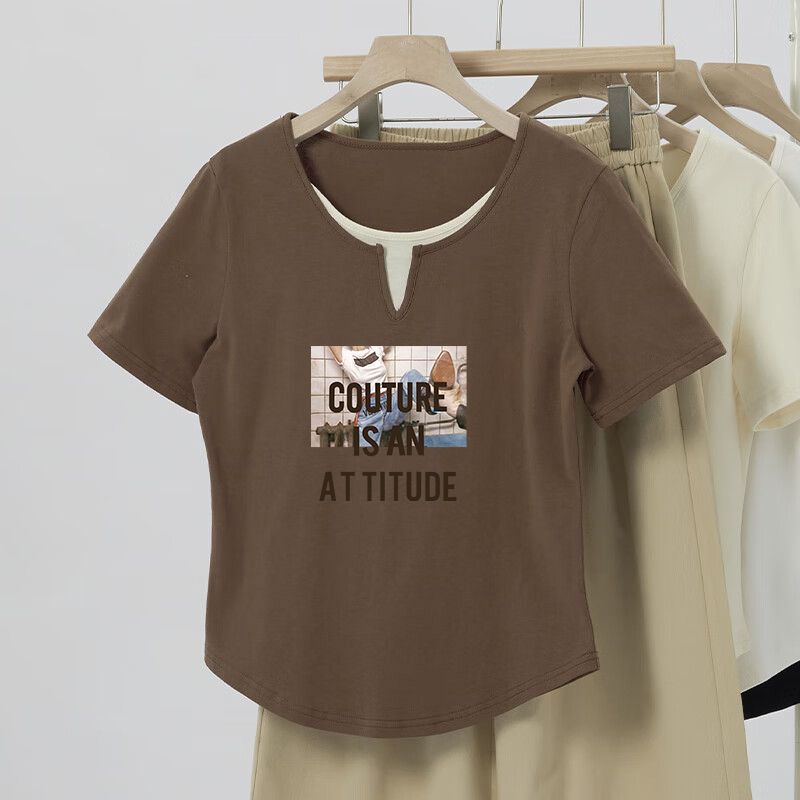 プラスサイズ 2025 アメリカンレトロお腹カバー半袖 Tシャツ女性の夏服太った女の子痩身 Tシャツ甘くてスパイシーなトップ|undefined