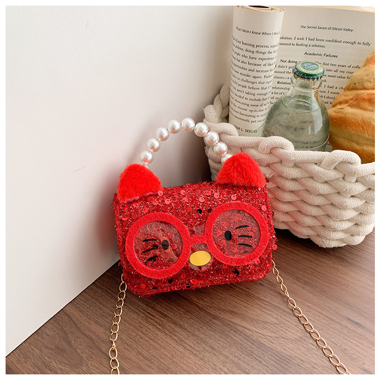 Caricatura adorable animal pequeño, bolso de hombro para niños y niñas, bolso de perla de arco dulce, nuevo mini bolso para niños