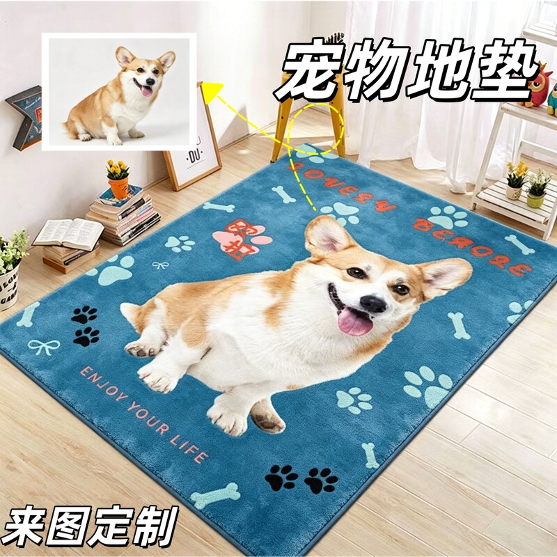 Customized Pet Floor Mats with Pictures, Crystal Velvet Floor Mats with Cat and Dog Photo Prints, Wholesale Non-Slip Floor Mats for Bedrooms
