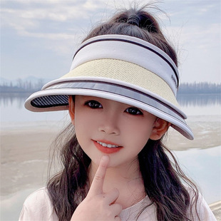 Children's Sunscreen Hat Big Eave Summer Travel Baby's Sunshade Hat Beach UV Protection Girls' Empty Top Sun Hat