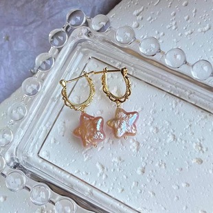 Starlight Huameng Smart Princess Natural Baroque Freshwater Pearl Star Earrings Lace Edge Earrings Aesthetic Style