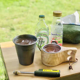 厂家直销芬兰杯北欧风格户外野营不锈钢木杯旅行便携咖啡杯牛奶杯