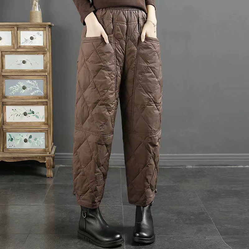 Зимние ретро-цветные брюки с пухом, ветронепроницаемые, теплоизоляция, пряжка