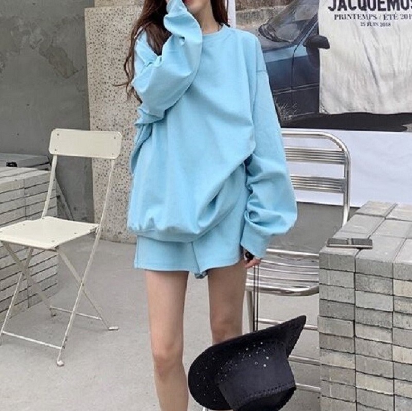 Korean Dongdaemun Women's Clothing 2024 Autumn and Winter Korean Style Casual Sports Sweater Shorts Set Small Fragrance Style Two-Piece Set for Women