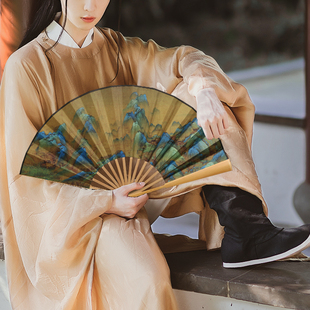 Qianli Jiangshan Picture Fan Chinese Style Men's and Women's Han Dynasty Silk Summer Ancient Style Gift Folding Fan Full of Drawings